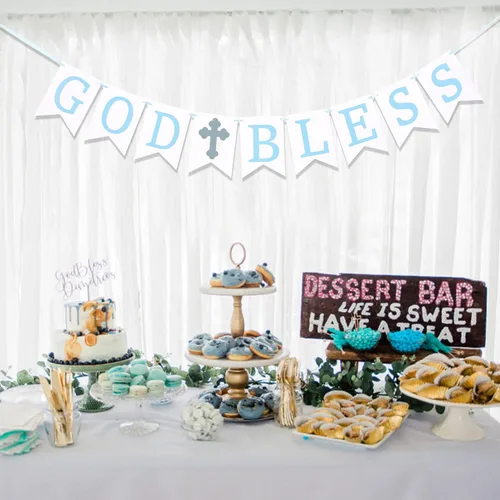 Vista 3 de WAUAO Cartel de God Bless – Bautismo, baby shower, primera comunión, decoración de fiesta de accesorios de fotos