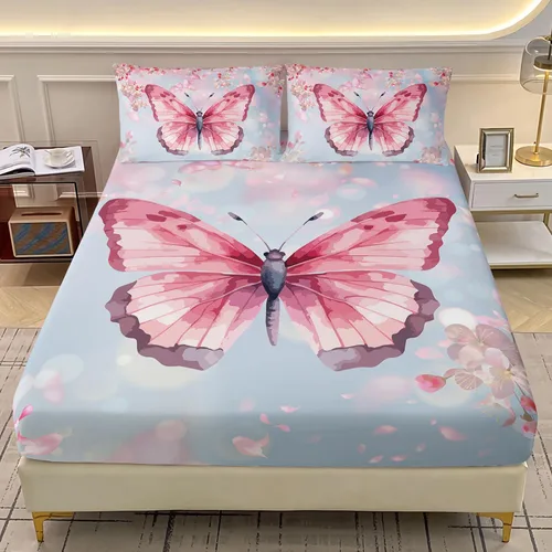Vista 25 de AILONEN Axolotl - Juego de sábanas bajeras para niños, tamaño individual XL, color rosa y azul degradado kawaii, lindas sábanas de fresa salamandra