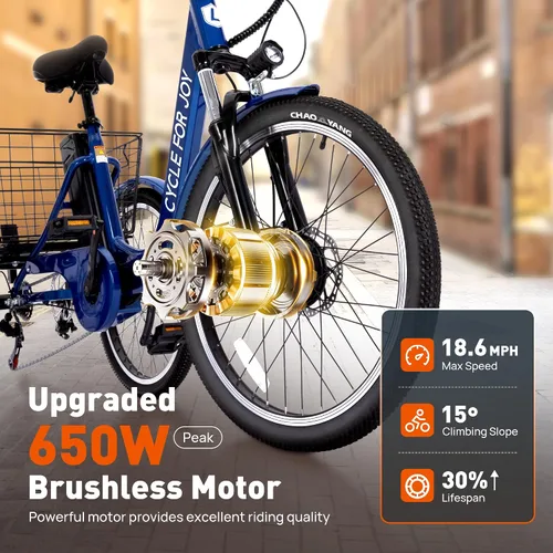 Vista 2 de Triciclo eléctrico de 24 pulgadas, triciclo eléctrico para adultos, 350 W (pico 500 W), 7 velocidades, 3 ruedas, bicicletas eléctricas con batería