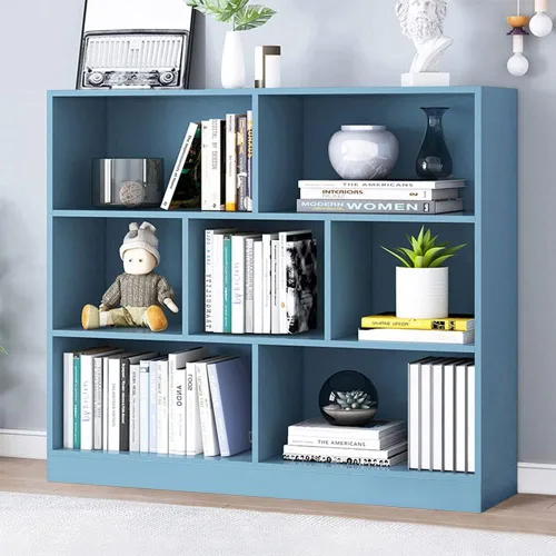 Vista 38 de IOTXY - Estantería de madera con espacios abiertos, 3 niveles, con patas, 5 cubos, color azul brillante Nordic Minimalist Style, MDF