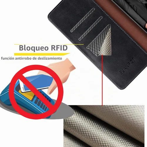 Vista 4 de SUANPOT Funda tipo cartera para Samsung Galaxy S21 FE 【Bloqueo RFID】 Soporte para tarjetas de crédito, funda de piel sintética con tapa para Negro