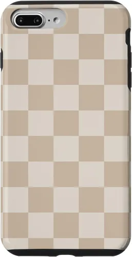 Vista 12 de iPhone 16 Vanilla Blanco café crema a cuadros ajedrez patrón clásico caso