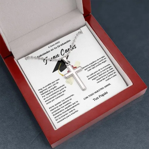 Vista 6 de Regalo Inolvidable Collar con Cruz para Celebrar la Graduación de Tu Hijo. - Personalizada.