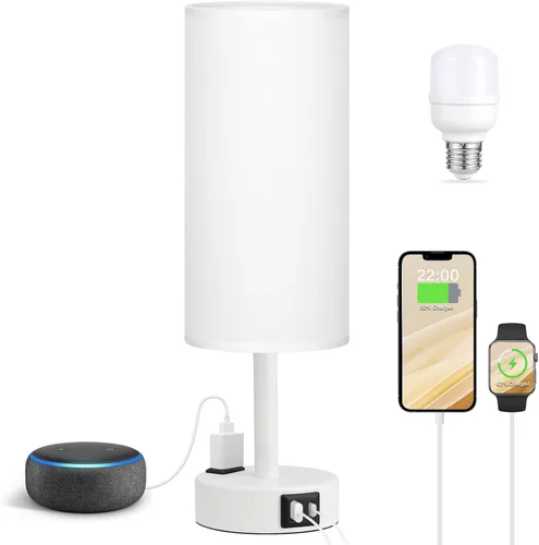 Vista 18 de Fenmzee Juego de lámparas de mesa pequeñas táctiles regulables de 2 a 3 vías, carga USB A + C, salida de CA, base de grano de madera, bombillas