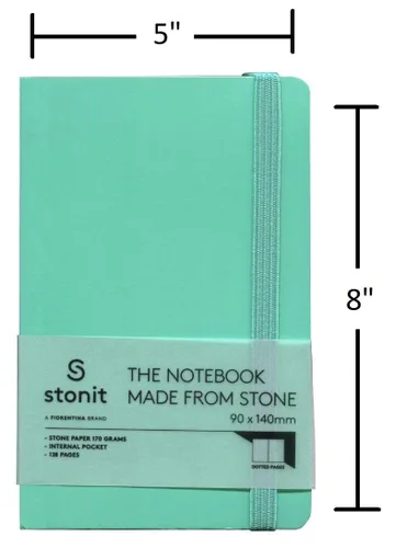 Vista 5 de Stonit Cuaderno de cuadrícula de puntos de tapa dura de 5 x 8 con bolsillo interior y cierre elástico (aguamarina)