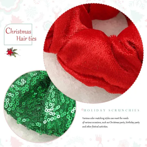 Vista 4 de CAKURE Coleteros para el cabello con lazo de Navidad, lazos verdes para el cabello, terciopelo rojo, banda elástica para el cabello, soporte