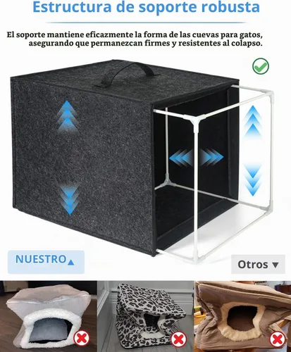 Vista 3 de Cat Cave - Escondite grande de casa de 13 pulgadas para gatos de interior, cama de fieltro con almohada en el interior, caja de cubo, cama cubierta