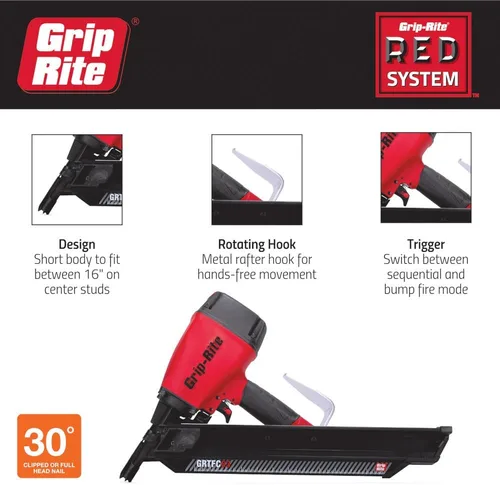 Vista 4 de Grip-Rite GRTFC83 - Clavadora de cinta de papel de cuerpo corto de 30 grados, acepta clavos de 2 a 3-1/4 pulgadas con cabeza recortada y redonda