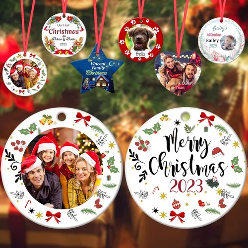 Vista 11 de Adornos de Navidad personalizados para la familia 2023, personaliza tus propios adornos de apellido para Navidad, decoración de árbol colgante