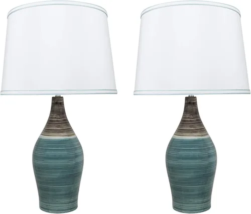 Vista 6 de Aspen Creative 40185-11 - Lámpara de mesa de cerámica de transición de 27-1/2 pulgadas, color marrón y azul y pantalla de lámpara