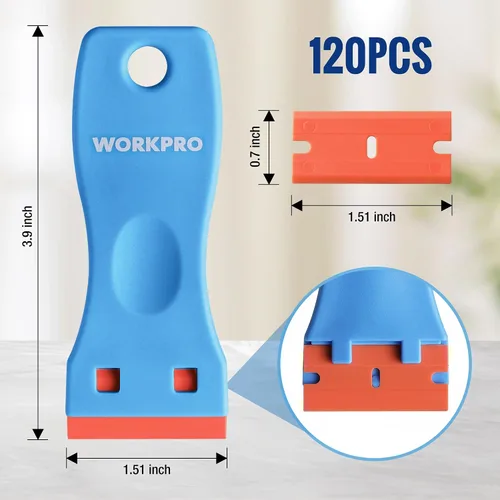 Vista 3 de WORKPRO Kit de raspador de hoja de afeitar de plástico, 3 raspadores con 120 cuchillas