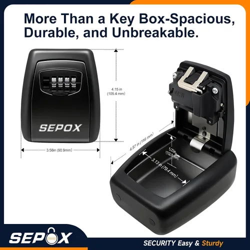 Vista 2 de SEPOX® Caja de seguridad de acero inoxidable con combinación de 4 dígitos para llaves de montaje en pared For Home Office Outdoor Realtor.