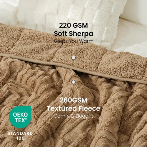 Vista 3 de Drewin Manta con peso de 15 libras para adultos, manta con peso de sherpa marrón suave y acogedora para dormir y relajarse, manta de cama gruesa