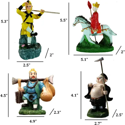 Vista 5 de 4 piezas de estatua de viaje al oeste, figura de Sun Wukong, escultura de monje de Buda de resina para decoración de oficina en casa, regalos