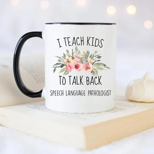 Vista 4 de YouNique Designs Taza SLP I Teach Kids to Talk Back, 11 onzas, taza de café con patología del habla y lenguaje, taza de patología del habla