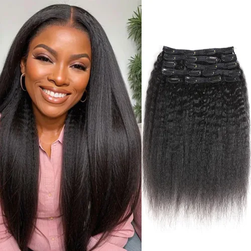 Vista 6 de Extensiones de cabello rizado con clip para mujeres afroamericanas, Urbeauty, Extensiones de cabello rizado con clip para cabello humano para chicas