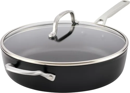 Vista 18 de KitchenAid - Juego de ollas y sartenes antiadherentes de inducción con anodizado duro, 10 piezas, color negro mate Juego de utensilios de cocina
