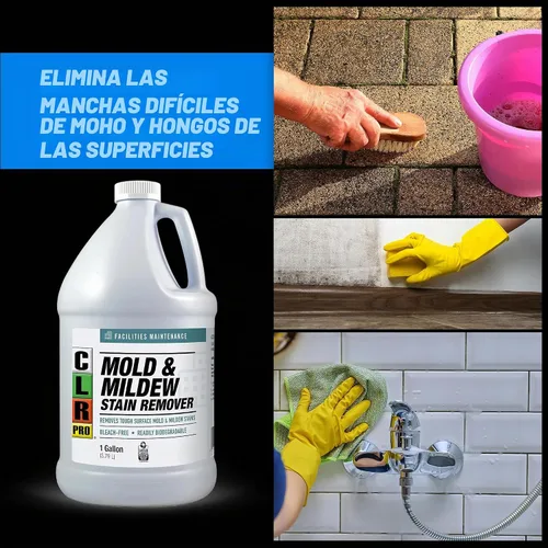Vista 2 de CLR PRO Heavy Duty Limpiador de Manchas de Moho y Hongos sin Lejía, Botella de 1 Galón, Removedor de Manchas Multisuperficie Sin Perfume, Funciona