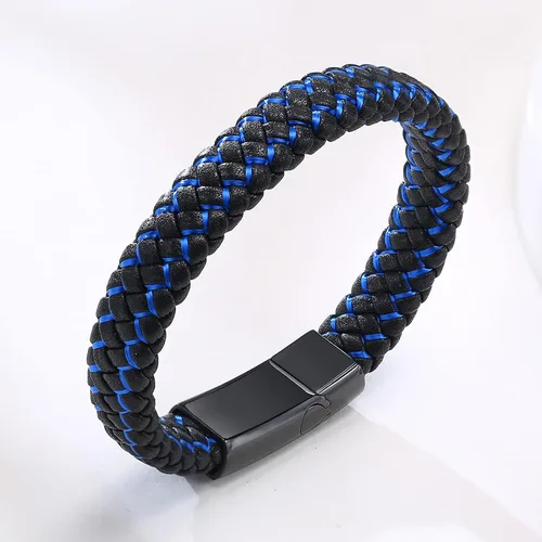 Vista 6 de VNOX Pulsera médica para hombres Pulsera de cuero genuino de acero inoxidable con alerta médica para hombres y mujeres, 8.3 pulgadas