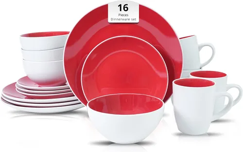 Vista 37 de Juego de 6 platos llanos en forma de cupé de gres de 10.5 pulgadas, muy rosa
