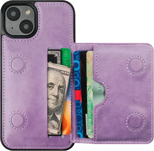 Vista 8 de KIHUWEY Funda compatible con iPhone 14, tarjetero de cuero de primera calidad, cierre magnético oculto, duradero, a prueba de golpes, para iPhone 14