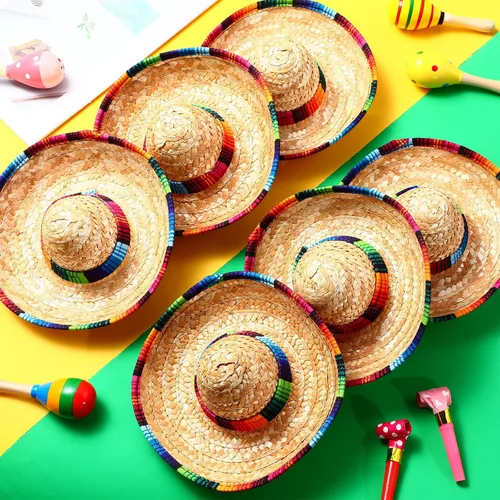 Vista 7 de Libima 18 sombreros mexicanos para fiesta, decoraciones de fiesta mexicana a granel para niños y adultos, diadema de paja de tela de Halloween