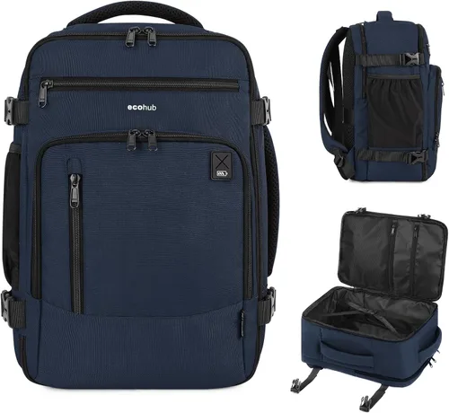 Vista 19 de ECOHUB Mochila de Viaje Mochila de Equipaje de Mano Carry on Backpack Water Resistant Fit 15.6" Laptop AirTag Pocket, Lightweight Casual Daypack