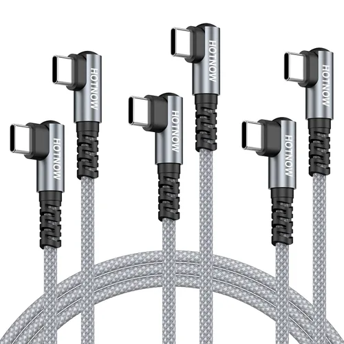 Vista 8 de Cable USB C a USB C en ángulo recto de 0.5 pies, paquete de 3 cables de carga corta USB C de 6 pulgadas, cables de carga rápida de 65 W para iPhone