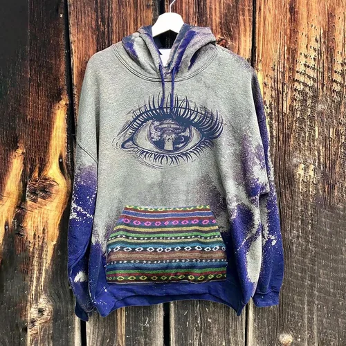 Vista 2 de Sudaderas con capucha retro Y2K para hombres y mujeres con estampado de sol y luna letras impresas y desgastadas