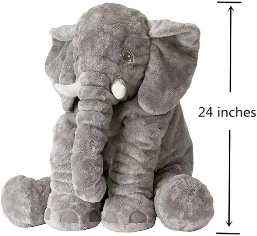 Vista 2 de BOOJALOO Animales de peluche gigantes, elefante, peluche de 24 pulgadas, regalo para niñas y niños, color gris