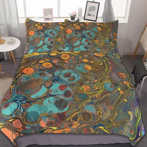 Vista 29 de Juego de 3 piezas de edredón neón que brilla en la oscuridad, funda de almohada de microfibra con cremallera para cama matrimonial, Queen