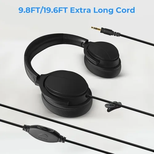 Vista 7 de Auriculares con cable extralargos para TV y PC para ver televisión para personas mayores con control de volumen, auriculares con cable de longitud