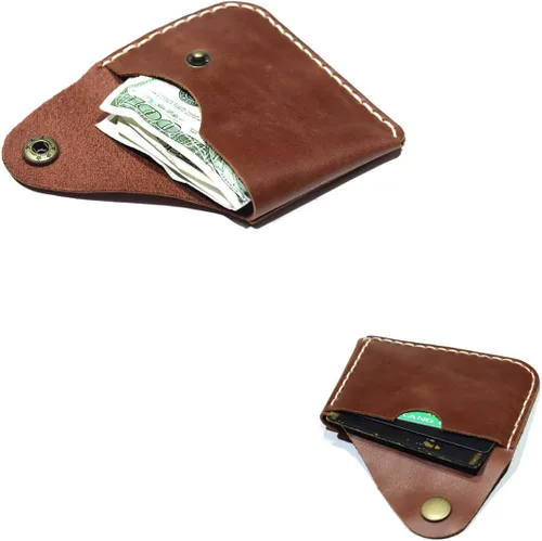 Vista 18 de Leather Card Holder Wallet, Compact Design with Slots for Cards and Cash (light brown)