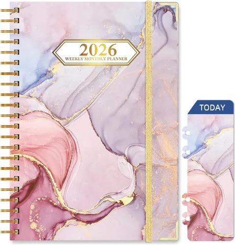 Vista 24 de Agenda mensual 2026, enero de 2026 a diciembre de 2026, agenda semanal y mensual de 6.25 x 8.5 pulgadas con pestañas de página, calendario de tapa