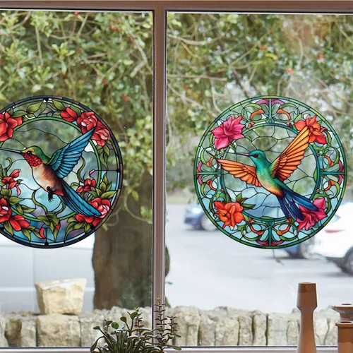 Vista 3 de 4 hojas de calcomanías para ventana de colibrí, decoración de pared para Halloween, otoño, decoración de Navidad para el hogar, café