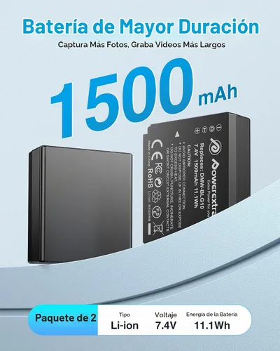 Vista 2 de Paquete de 2 baterías DMW-BLG10 DMW-BLG10PP DMW-BLE9 de 1500 mAh