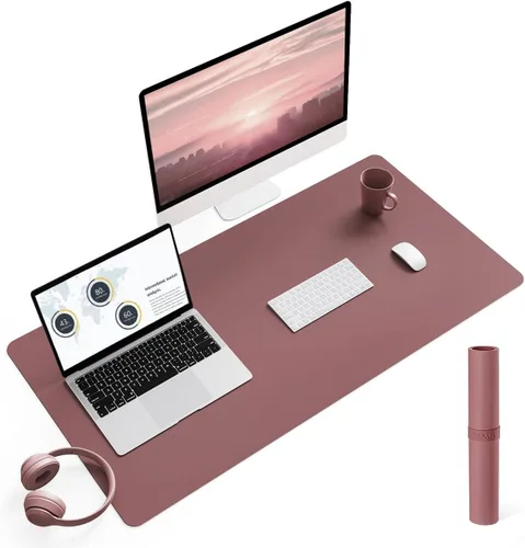 Vista 47 de YSAGi Alfombrilla de Escritorio de Cuero Antideslizante, Alfombrilla de Teclado para Escritorio de Computadora Portátil Impermeable, Protector