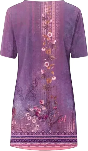 Vista 5 de Mini vestido de verano con estampado floral bohemio para mujer, cuello en V, vintage, acampanado, vestido de playa con hombros descubiertos y manga