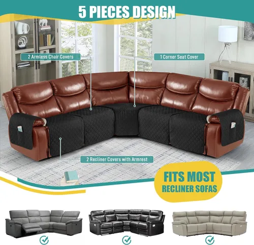 Vista 4 de Ruaozz Fundas de Sofá Seccional Reclinable Extra Grandes Impermeables Funda de Sofá para Sofá Reclinable en Forma de L de 5 Asientos Fundas de Sofá