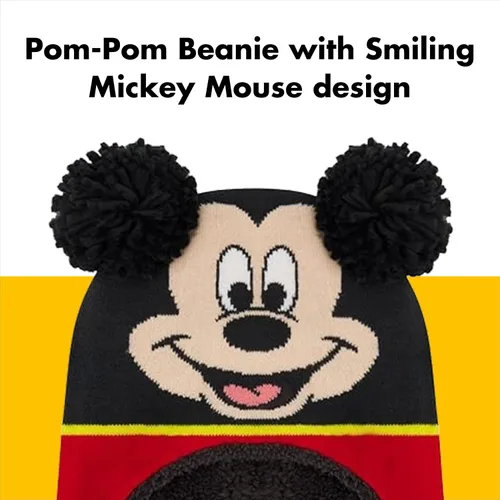 Vista 3 de Disney Conjunto de gorro y manoplas de invierno para niños, gorro de Mickey Mouse para niños de 2 a 4 años Negro