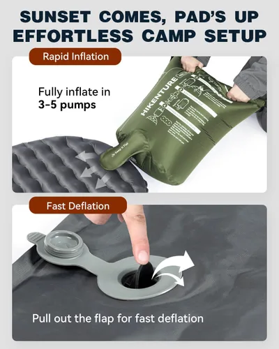 Vista 6 de Hikenture Colchoneta de dormir de camping con valor R 6.2, colchón ultraligero para todas las estaciones, alfombrilla de dormir compacta y aislada