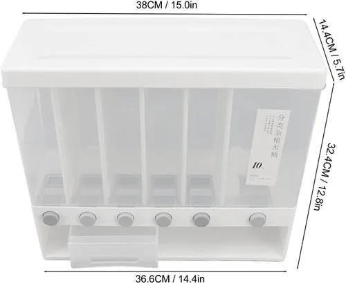 Vista 6 de Dispensador de arroz, dispensador de alimentos secos de 6 rejillas montado en la pared, recipientes grandes de almacenamiento de cereales secos