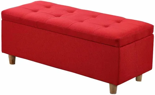 Vista 8 de Caja de almacenamiento plegable otomana rectangular con barra de metal, tela de lino de algodón transpirable, cojín grueso para dormitorio, taburete