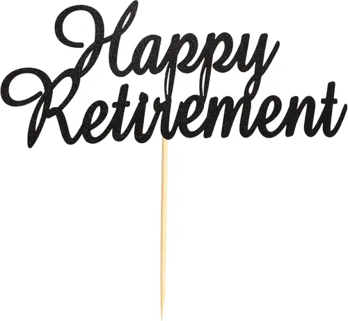 Vista 2 de Happy Retirement Cake Topper Retirado Cake Pick Jubilado Tema de Jubilación Fiesta de Cumpleaños Decoraciones Suministros - Negro Glitter