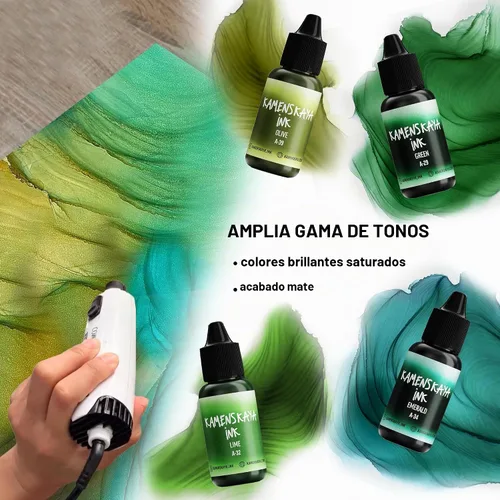 Vista 3 de Juego de tinta de alcohol Kamenskaya #10: Combinación de colores combinados de tintas de alcohol, 4 piezas. 0.51 fl oz (15 ml) cada una