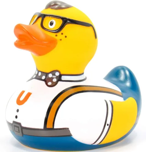 Vista 4 de Pato de goma nerd de Bud Ducks Elegante embalaje de regalo - "Geek chic!" Seguro para niños Coleccionable