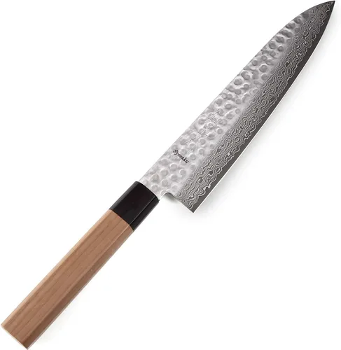 Vista 15 de Cuchillo japonés martillado Damasco VG-10 46 capas de mango de madera de magnolia octogonal, 6 pulgadas (5.906 in)