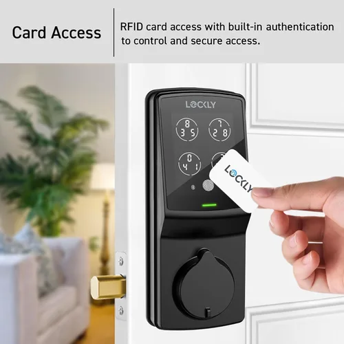 Vista 3 de Lockly Secure Plus, cerradura inteligente con tarjeta RFID, cerradura de puerta de entrada sin llave, cerraduras inteligentes para puerta principal