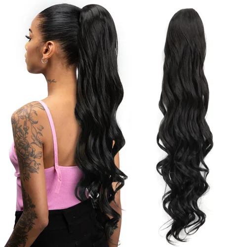 Vista 18 de Extensiones de cabello rizado con cordón para mujeres negras, 16 pulgadas de largo, sintético, afro, esponjoso, en capas, extensión de cola