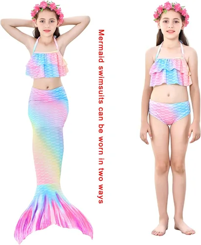 Vista 6 de zocapuy Traje de baño de cola de sirena para niñas y niños, disfraz de princesa, traje de baño para fiesta (sin monoaleta)